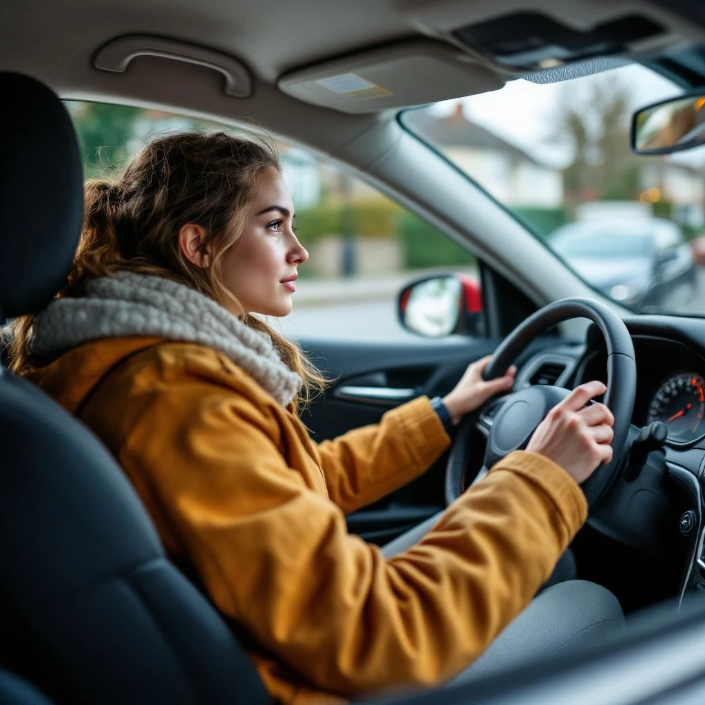 UK ADI driving instructor with learner driver and L-plate